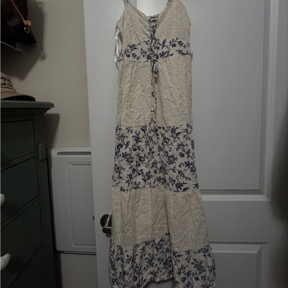 Floral Maxi Dress in Blue and Cream